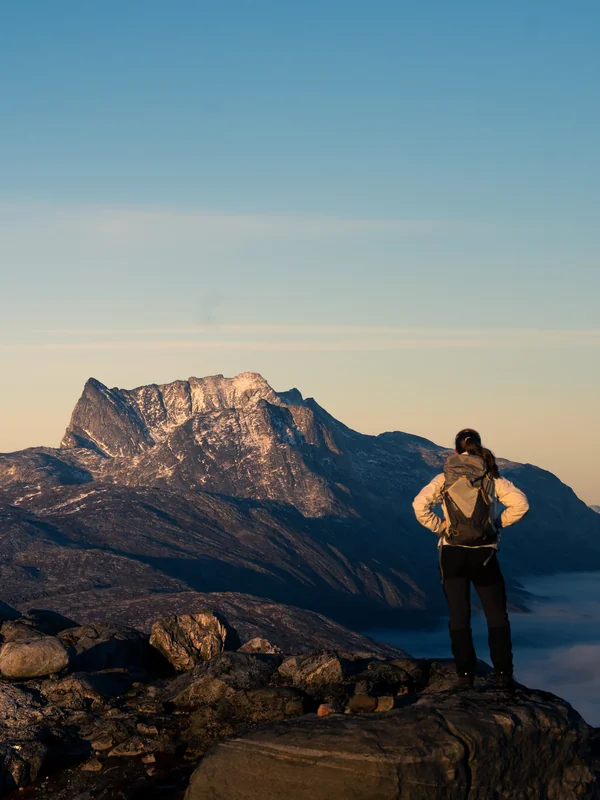 Hikers on a Greenlandic mountain trail